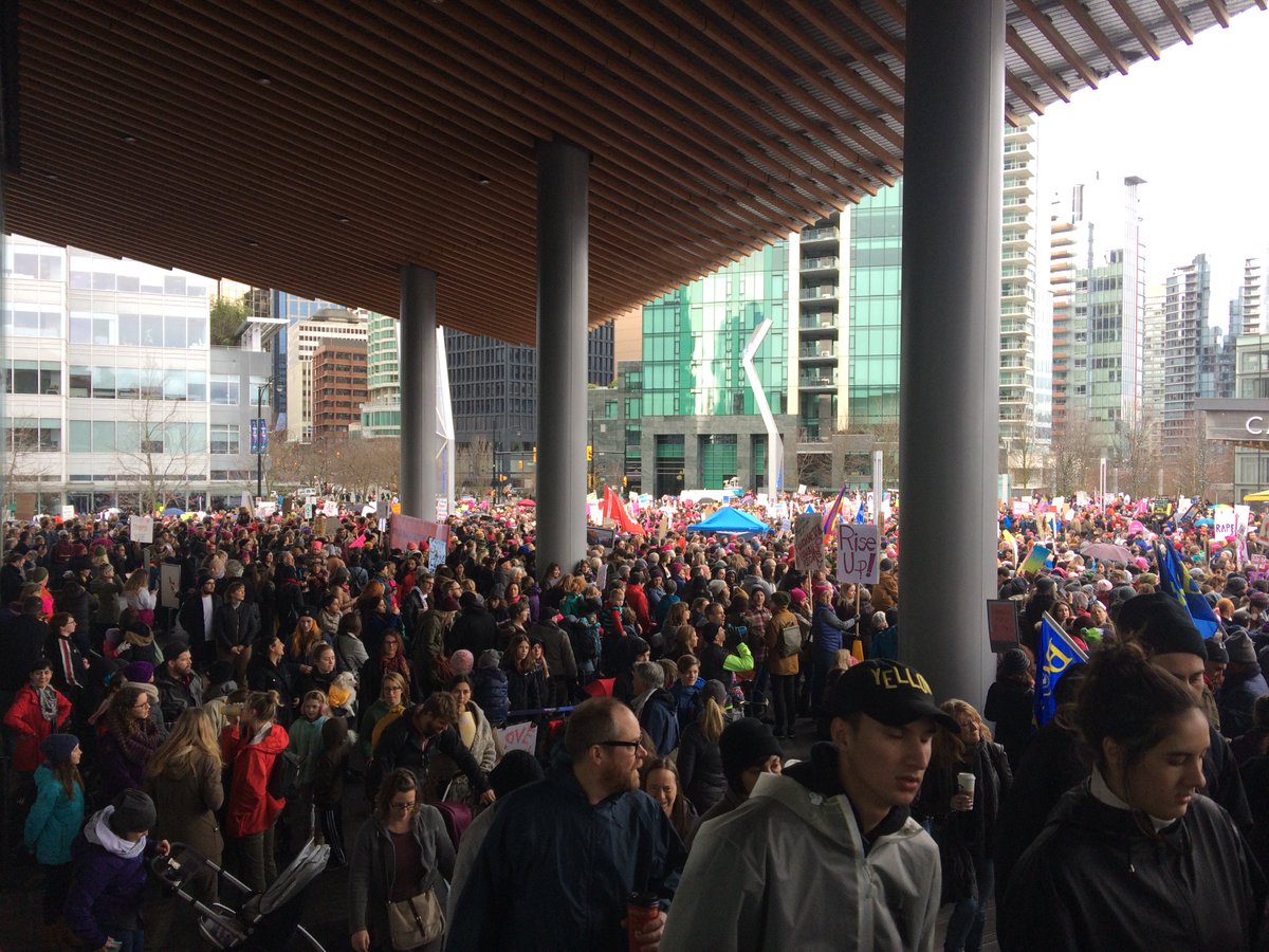WELCOME to Jack Poole Plaza! The Women's March begins here!  #Solidarity #humansunite #WomensMarchOnWashington #womensmarchonvancouver
