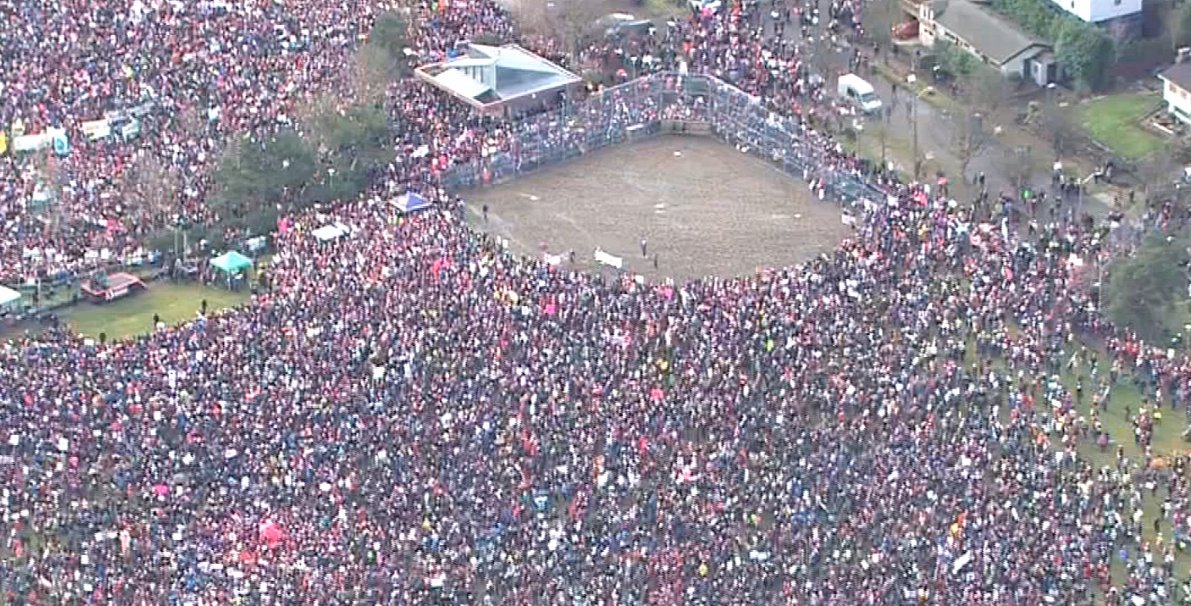 KIRO7Seattle's tweet photo. #WomensMarch on #Seattle fills Judkins Park, which is the equivalent to six blocks long. LIVE: https://t.co/C0DRMsnMfh https://t.co/xpyBcu9SfH
