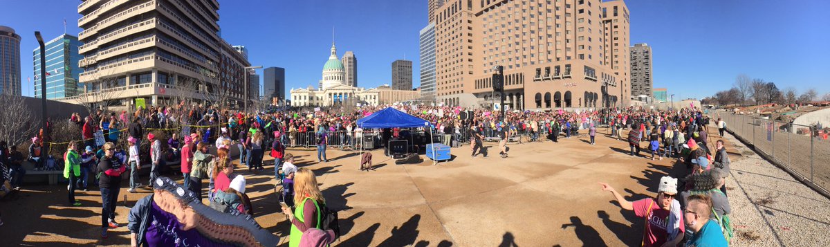 LollipopsNFists's tweet photo. I was in the staging area, but this a panorama of St. Louis's Women's March! #WomensMarch https://t.co/HAmA3fHr3s