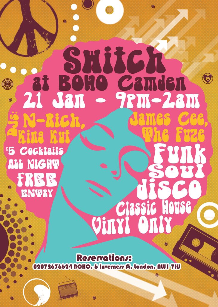 JamesCollinson's tweet photo. #SWiTCH TONIGHT! @ #BOHOCAMDEN! #VINYLONLY #WHITELABELS #PRERELEASES #RERELEASES #EVERYTHIRDSAT #LONDONNIGHTLIFE @TimeOutLondon #DISCO #FUNK https://t.co/9GmtFioJz0