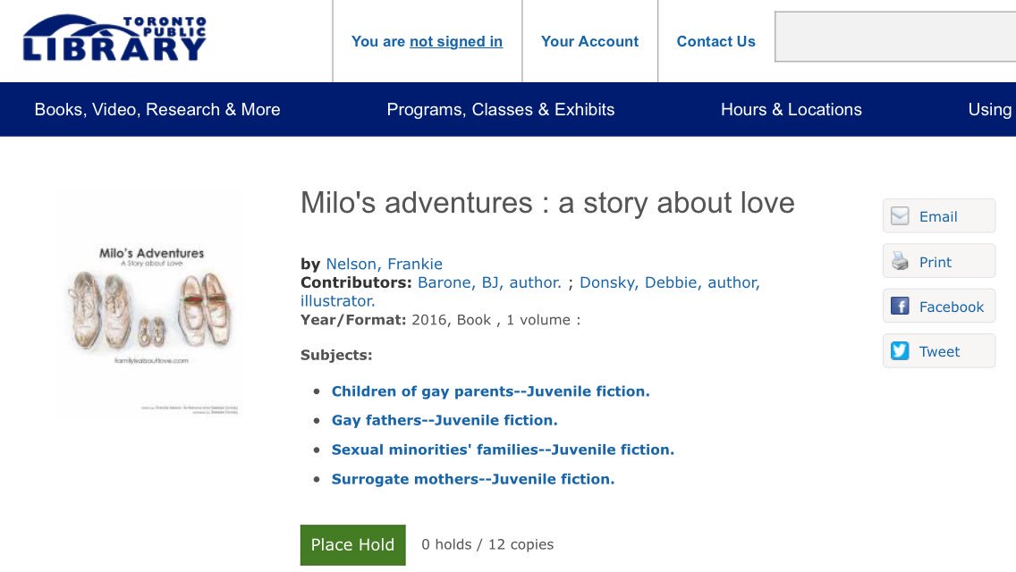 familysaboutluv's tweet photo. VERY excited to announce that Milo's Adventures is now available at 14 branches of @torontolibrary #kidslit #childrensbook #surrogacy https://t.co/sY7ayGt80r