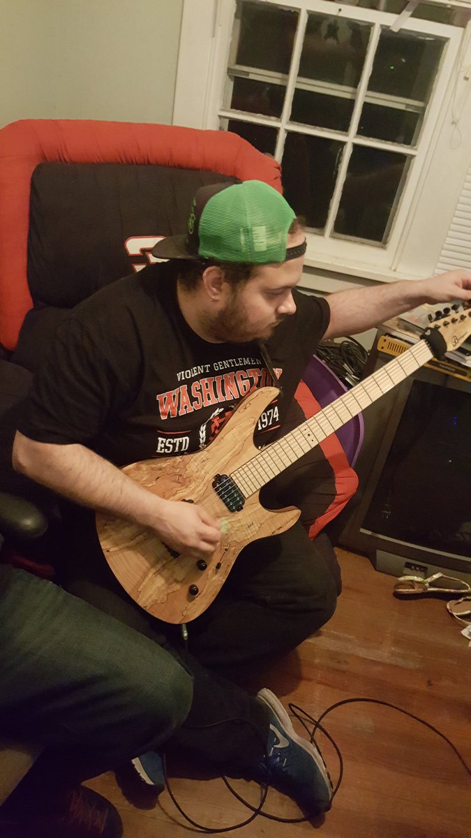 NRFTFband's tweet photo. Studio time, featuring David Lamote and a sweet @balaguerguitars Archetype 7 string. #nrftf #visionsofafracturedtruth #studio #band #metal https://t.co/f1dTcN04oz