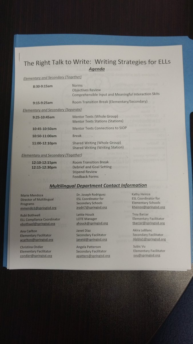 SISD_Multilingu's tweet photo. The Right Talk to Write : Writing strategies for ELL's. 4th, 7th, and HS. #fullhouse #supportingELL's #SpringISD https://t.co/sYyf8wm9pL