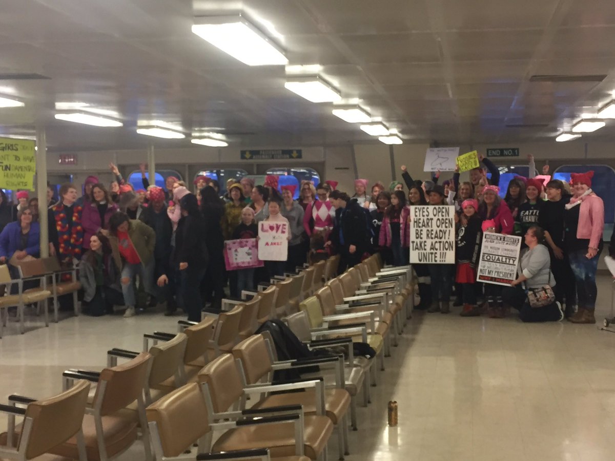 chrstned's tweet photo. Women from #kitsapcounty headed to the @womensmarchsea -- thanks @wsferries for helping us get into town! https://t.co/3KSdTPrifz