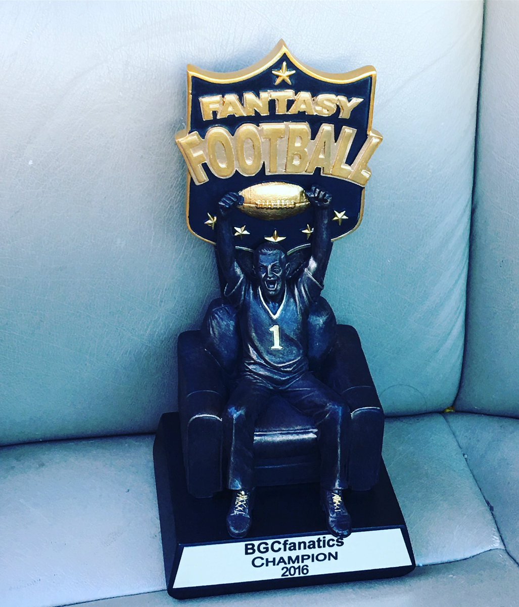 ITZSportsShow's tweet photo. @ITZSports_Donny's #FantasyFootball championship trophy in @BGCSports1 league. Great season and ready to battle in '17! #BGCsports1 #ITZSS https://t.co/WsBi17yam7