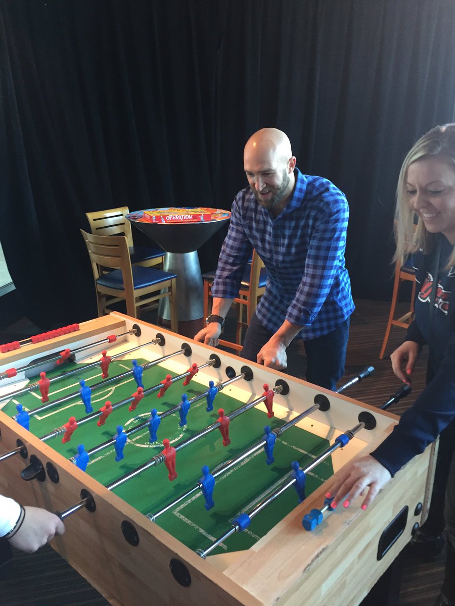 tigers's tweet photo. Tyler Collins in the midst of a tough foosball battle. #TigerFest https://t.co/XPg1mcep9Z