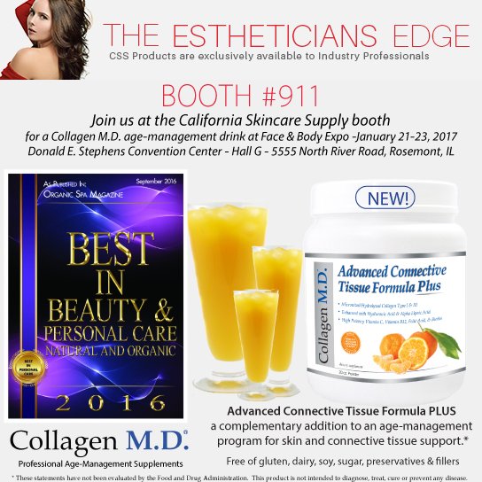 CollagenMD's tweet photo. See @CollagenMD this weekend at the @calskinsupply Booth 911 @faceandbodyexpo #faceandbody @SkinIncMag #ProfessionalSupplements #MedicalSpa https://t.co/hmJAgw3uYM