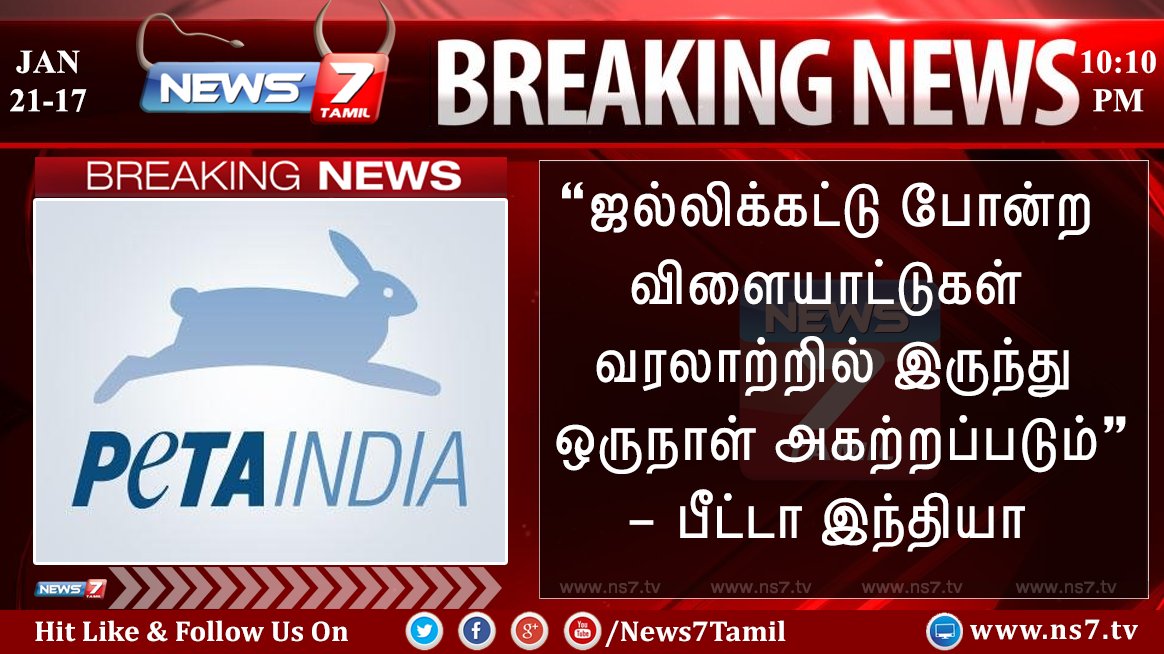 news7tamil's tweet photo. #BREAKING | ஜல்லிக்கட்டு போன்ற விளையாட்டுகள் வரலாற்றில் இருந்து ஒருநாள் அகற்றப்படும் என பீட்டா இந்தியா அமைப்பு கருத்து! #AmendPCA @PetaIndia https://t.co/vCAgtNFx51