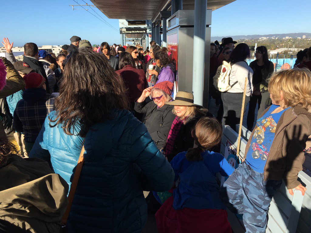On our way via #LAMetro to Women's March Jan. 21, 2017!!