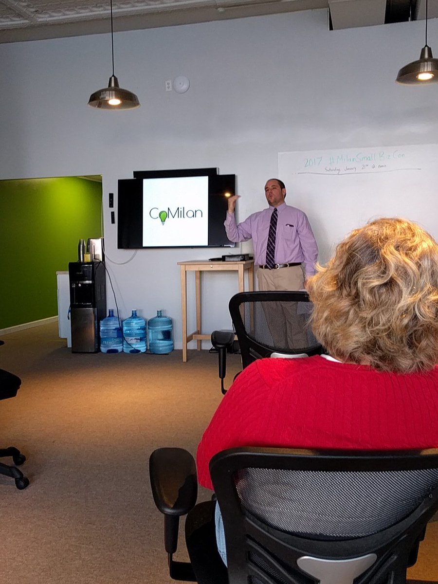 grmiller's tweet image. Attending #MilanSmallBizCon in downtown Milan, MI. @comilanmi - pictured speaking is Gabe Burdette on #auditRisk