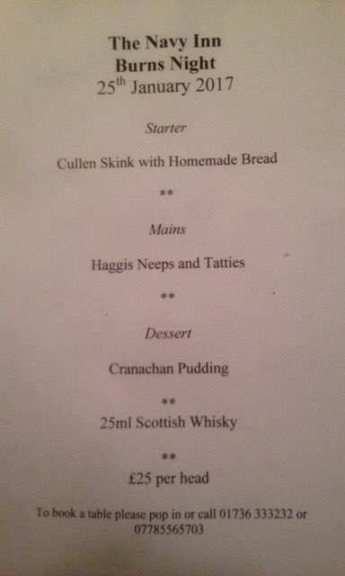NavyInnPenzance's tweet photo. Burns Night @NavyInnPenzance @EatOutCornwall1 @lovepenzance #BurnsNight https://t.co/CesWZyKnDN