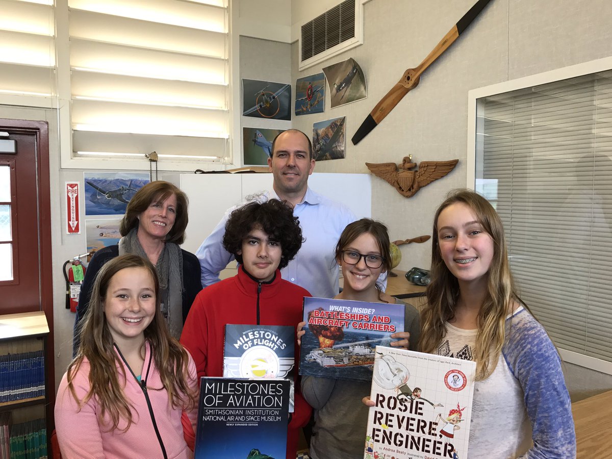 PACSMcK's tweet photo. Thanks to Captain Fullerton and the Pacific Coast Air Museum #pcam for McKinley library's new aviation corner. #petk12 https://t.co/Y2ZMj3ShvN