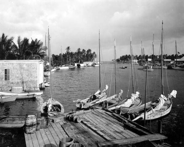 The Miami river waterfront, very close to the mouth of the river, where downtown Miami meets Brickell today (1912)