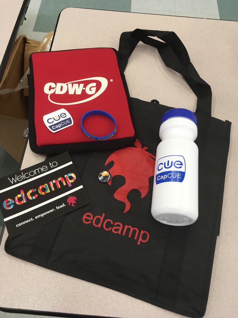 Thank you @CDWG_California @epatnoudes and @EdcampUSA for the swag! #CapcuePLN @John_Eick @creativeedtech @capcue