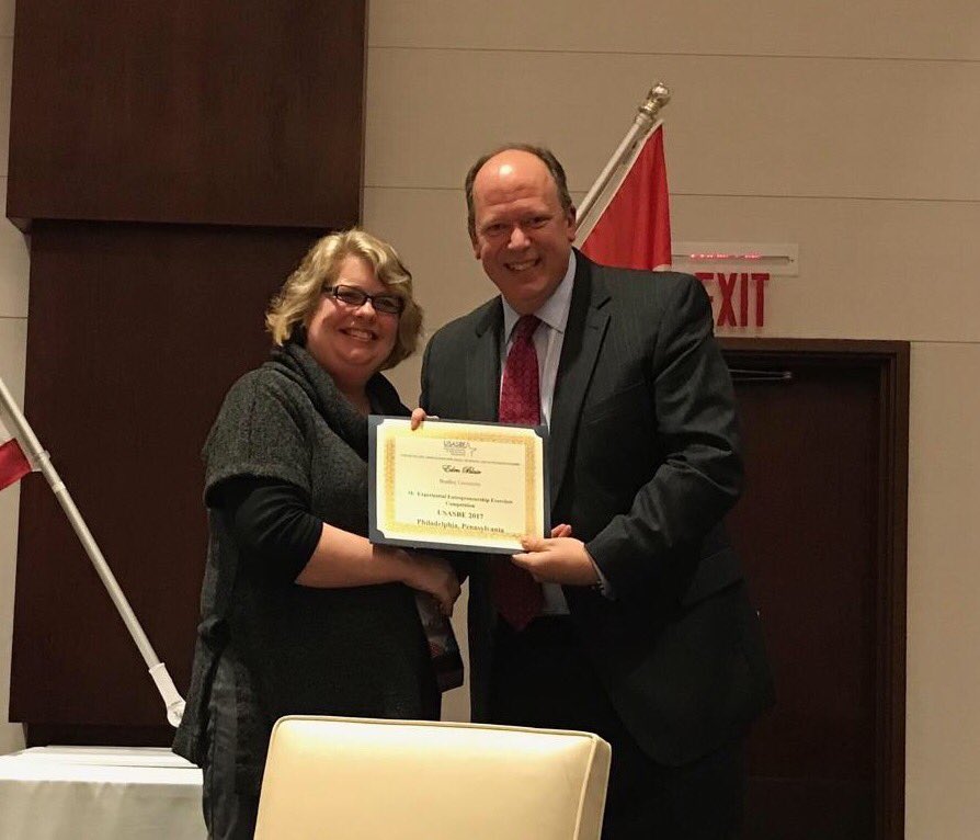 EdenSBlair's tweet photo. So excited to represent @bradleyu at the 3E Experiential Exercise competition. I won second place! #USASBE2017 https://t.co/xb8fgGqKbs