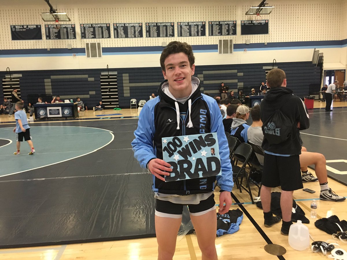 CCPS_WHS_OWLS's tweet photo. WHS wrestling's newest member of the 100 win club! And he's only a junior! https://t.co/wtZycVcjGD