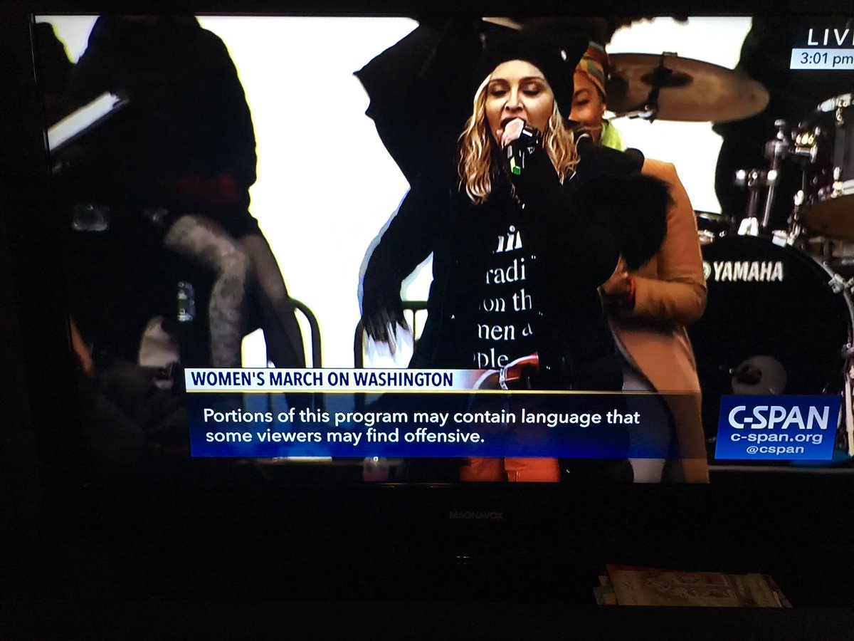 MJolanBloom's tweet photo. .@Madonna yells "Donald Trump, suck a Dick!" @cspan then posts this on the screen. https://t.co/2bGL06pkdL