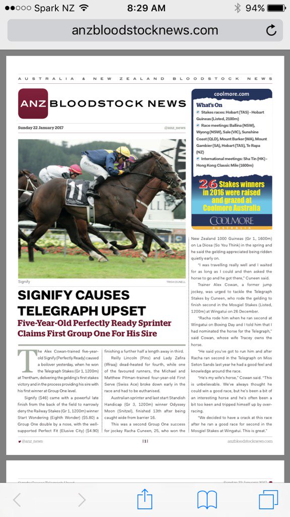 brighthillfarm's tweet photo. What dreams are made of... leading the news with a Gr 1 winner for your sire #perfectlyready & good buddies theCowans https://t.co/LiSK2lQE1X