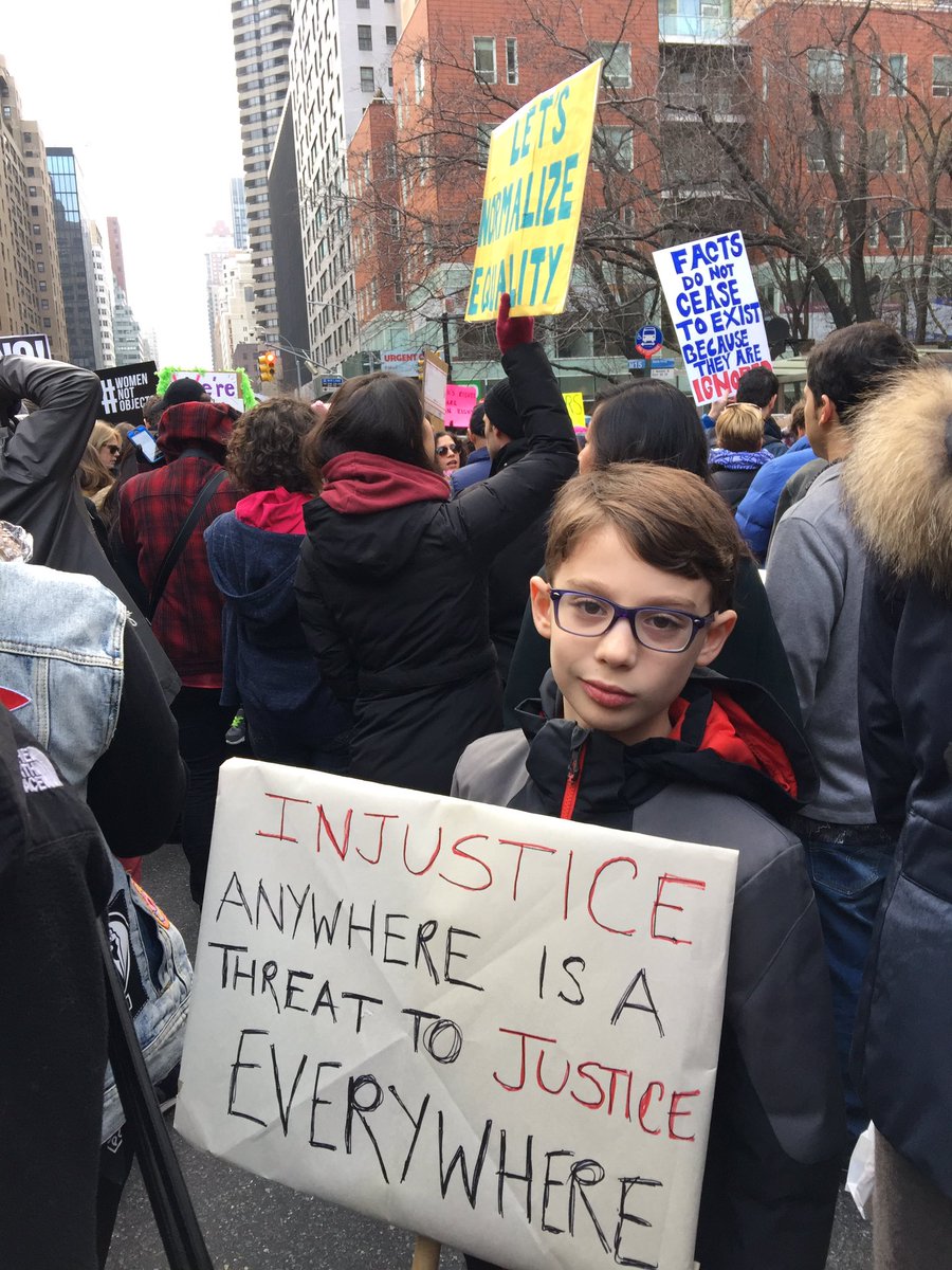 StephWilchfort's tweet photo. #Marching with my boy. Thanks @JumaaneWilliams for reminding us of this #MLK quote today for our poster. #WomensMarchNYC #ActivistinTraining https://t.co/4kDaDDvGvQ