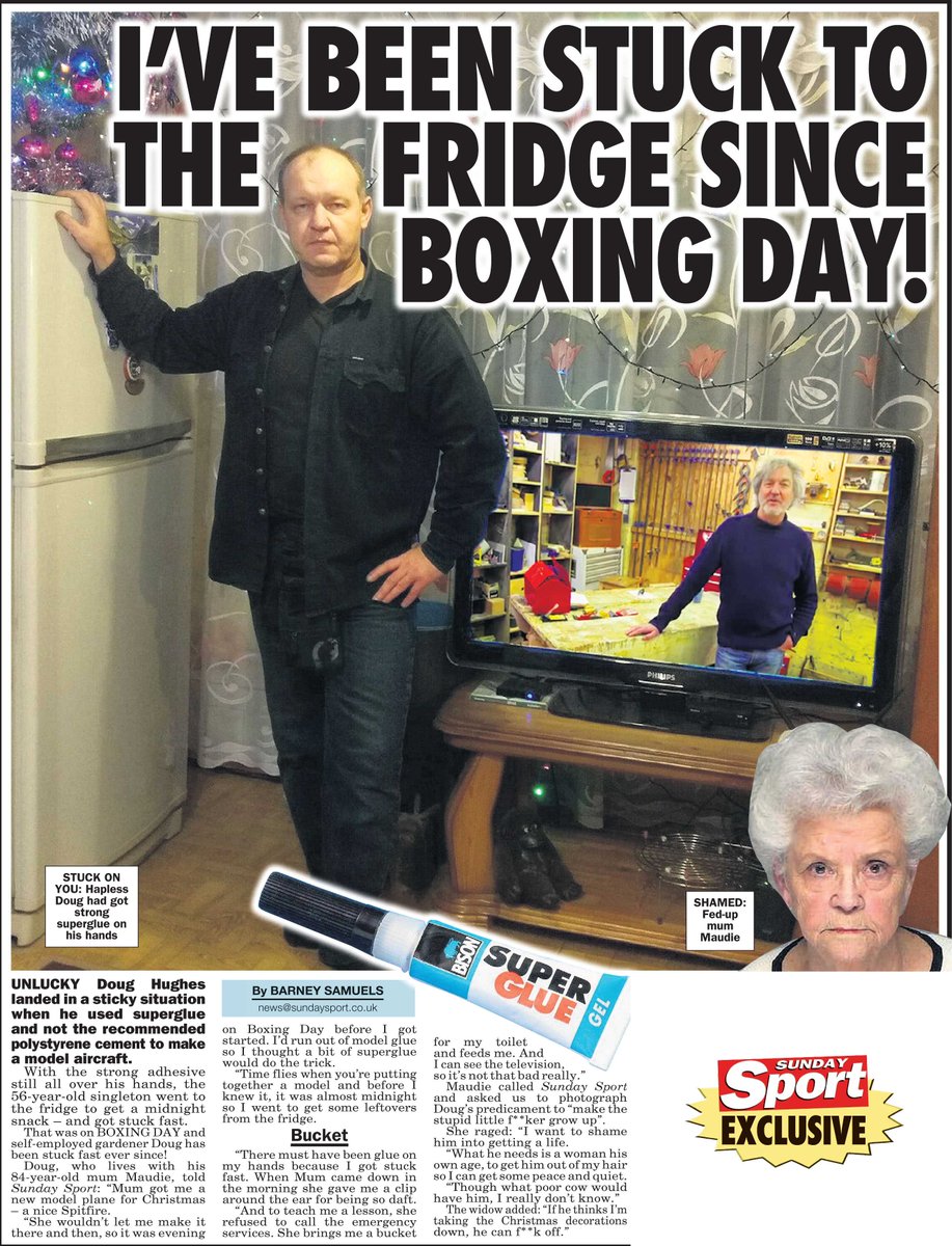 thesundaysport's tweet photo. Man has been glued to fridge since Boxing Day. Only in tomorrow's @thesundaysport https://t.co/afj11DlMVz