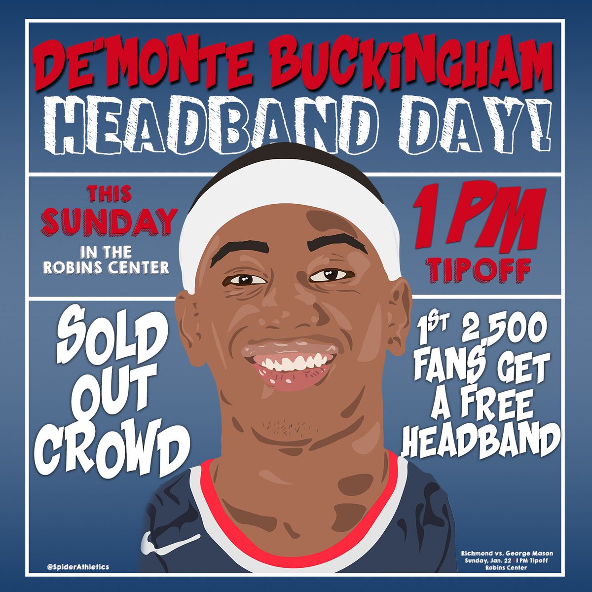 SpiderAthletics's tweet photo. Don't forget the first 2,500 fans receive a FREE headband tomorrow at the @SpiderMBB game vs. George Mason!  Tipoff is set for 1 PM! https://t.co/FvKwm3CJqo