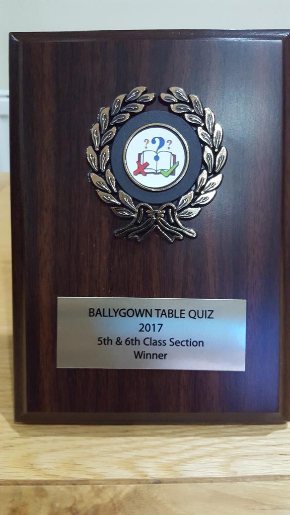 uhanrahan's tweet photo. @cbsjuniors well done #ballygown table quiz https://t.co/UzhrrV6Uk6