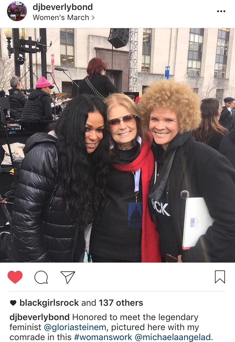 womensmarch's tweet photo. Three legends! @BEVERLYBOND, @GloriaSteinem, and @MichaelaAngelaD are a powerful force at the #WomensMarch https://t.co/kwLccqojnf