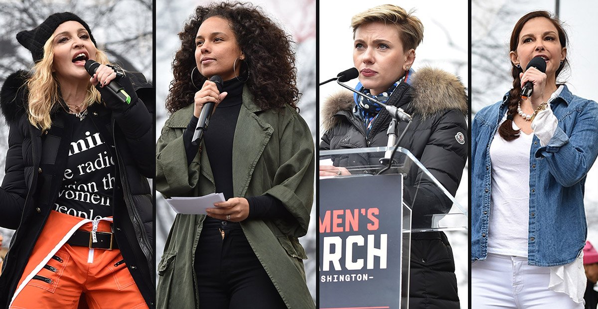 accesshollywood's tweet photo. .@Madonna, @aliciakeys, Scarlett Johansson, @AshleyJudd &amp; more took the stage at the #WomensMarchOnWashington. https://t.co/blC732GR3W https://t.co/kTNoZwfyML