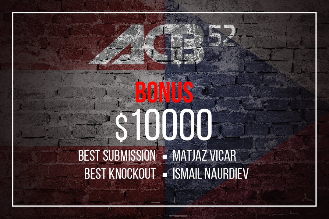 ACA_League's tweet photo. BONUS $10 000 on ACB 52 tournament
Best Knockout - Ismail Naurdiev
Best Submission - Matjaz Vicar
#acb #acbmma #mma #acb52 https://t.co/gG7djRsCda