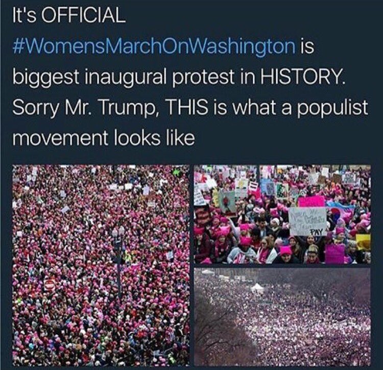 <a href="/WhiteHouse/">The White House</a> <a href="/POTUS/">President Donald J. Trump</a> Absolutely, just look at the huge number of people world over marching against misogyny!        #WomensMarch