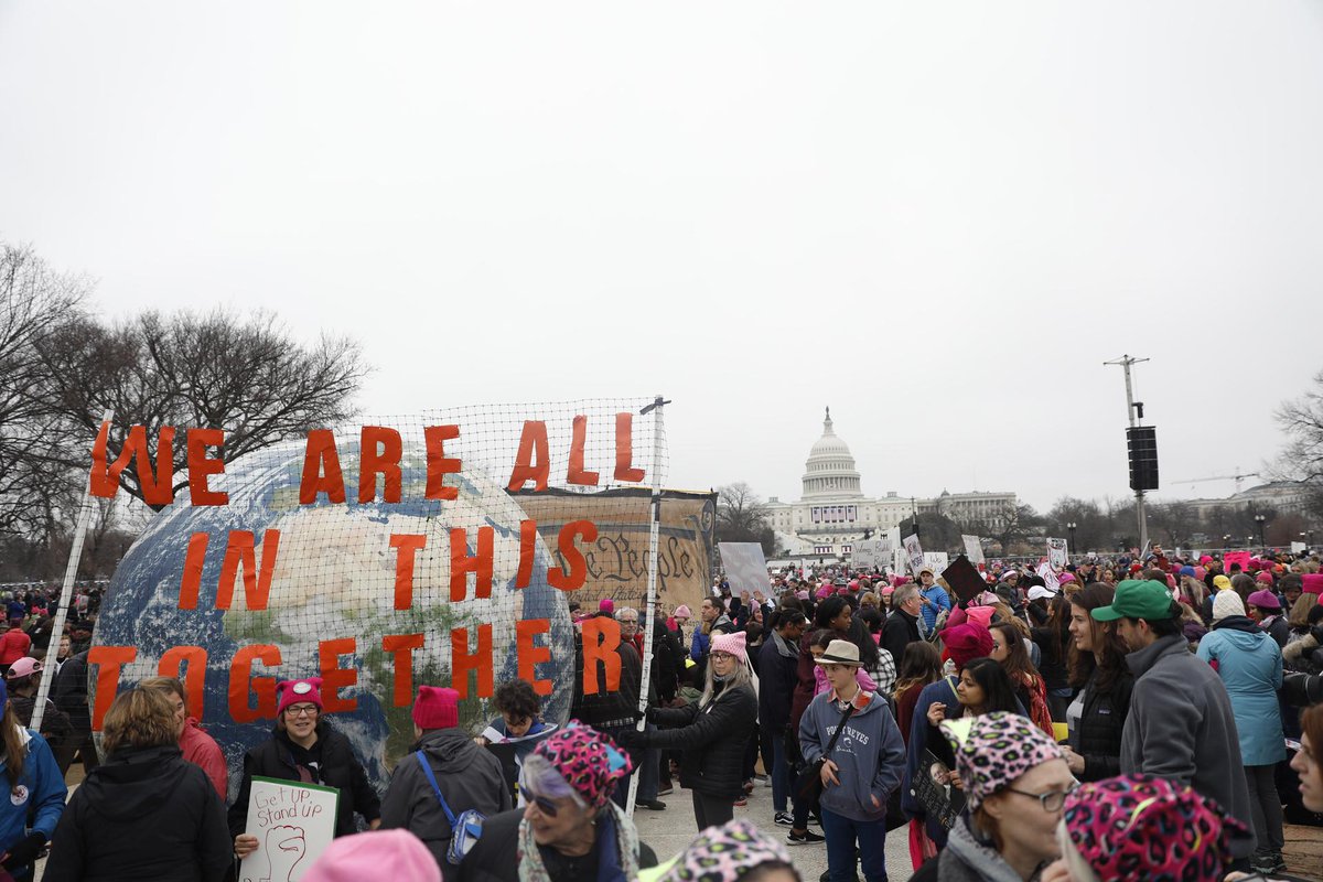 BostonGlobe's tweet photo. Crowds in D.C. and Chicago were so large for the #WomensMarch that the marching portion didn't quite happen https://t.co/Vk8cWYWqPz https://t.co/PVOmNg2nul
