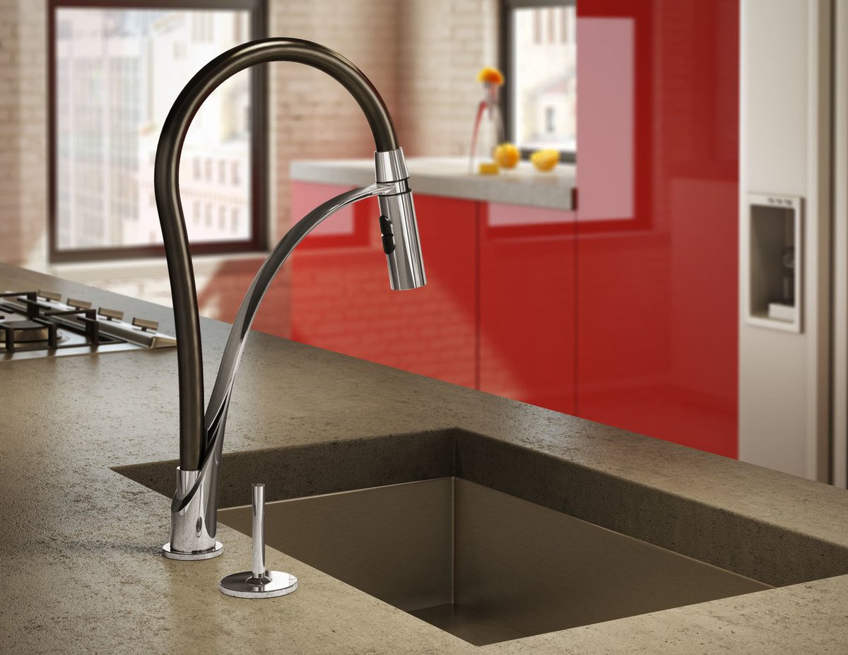 mhhbdumbo's tweet photo. MHH&amp;B Trade Toy of the Day.  The cool as anything #isprayjoynero dual stream pull down kitchen faucet from @aquabrass .  #toystoretothetrade https://t.co/3RLKFiPio3