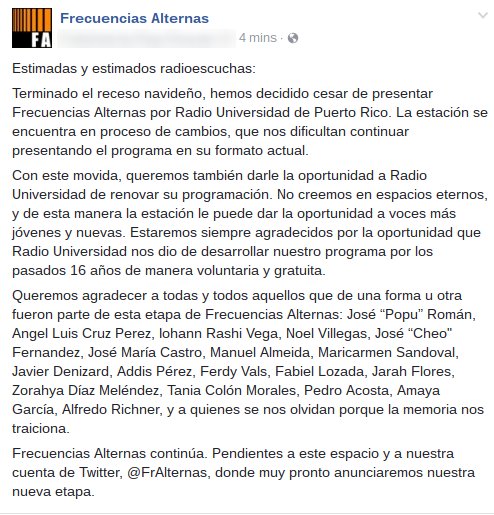 Sobre el presente y futuro de Frecuencias Alternas: facebook.com/frecuenciasalt…