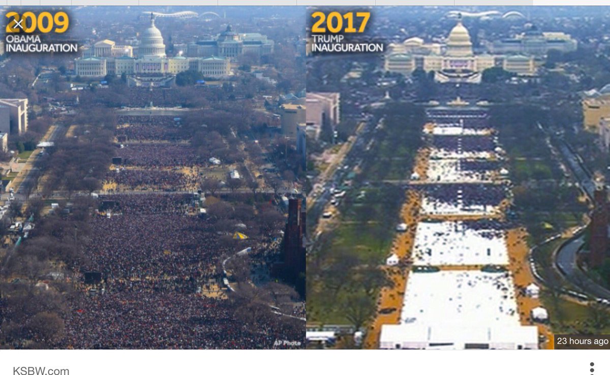 PetoskeySue's tweet photo. Had to post it again. Sad that #trump has lost his mind over this. #PresObama had way more people then #trump #ignauration https://t.co/1GCZTPDrBi