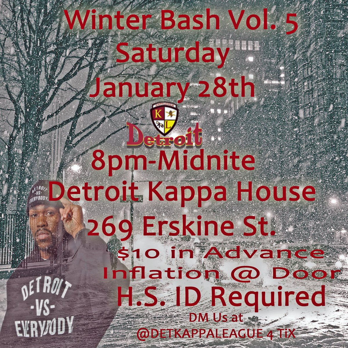 DetKappaLeague's tweet photo. Don't be left out in the cold...we are 1 week away from the Winter Bash. Get your tickets while they last #WB5 #DKL #DJGoodBoi https://t.co/Y8Hk0W9W9I