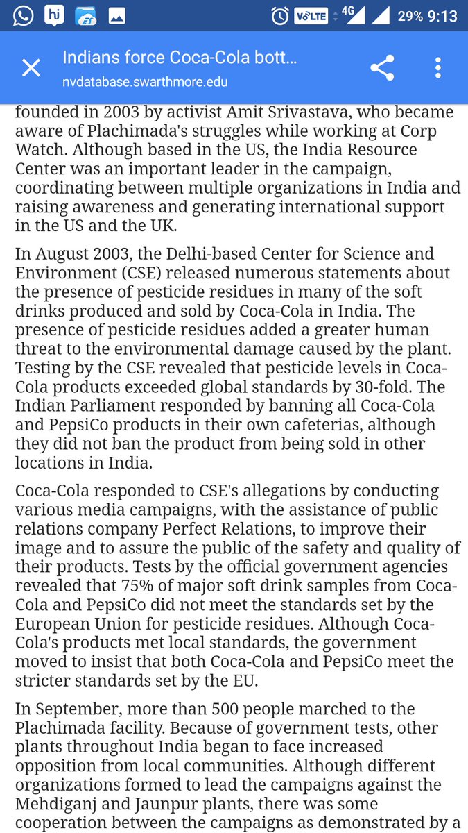 devaswa's tweet image. Pesticide found in softdrinks bt no action was taken oly d plant in Plachimada closed (bodr btw Cbe&amp;amp;palakad) no idea abt d case..#caseclosed