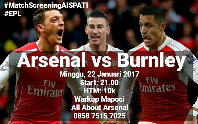 #MatchScreeningAISPATI
Arsenal vs Burnley
Minggu, 22 Januari 2017
Start: 21.00
HTM: 10k
Warkop Mapoci
0858 7515 7025
<a href="/cakeppati/">CAKEP PATI</a>