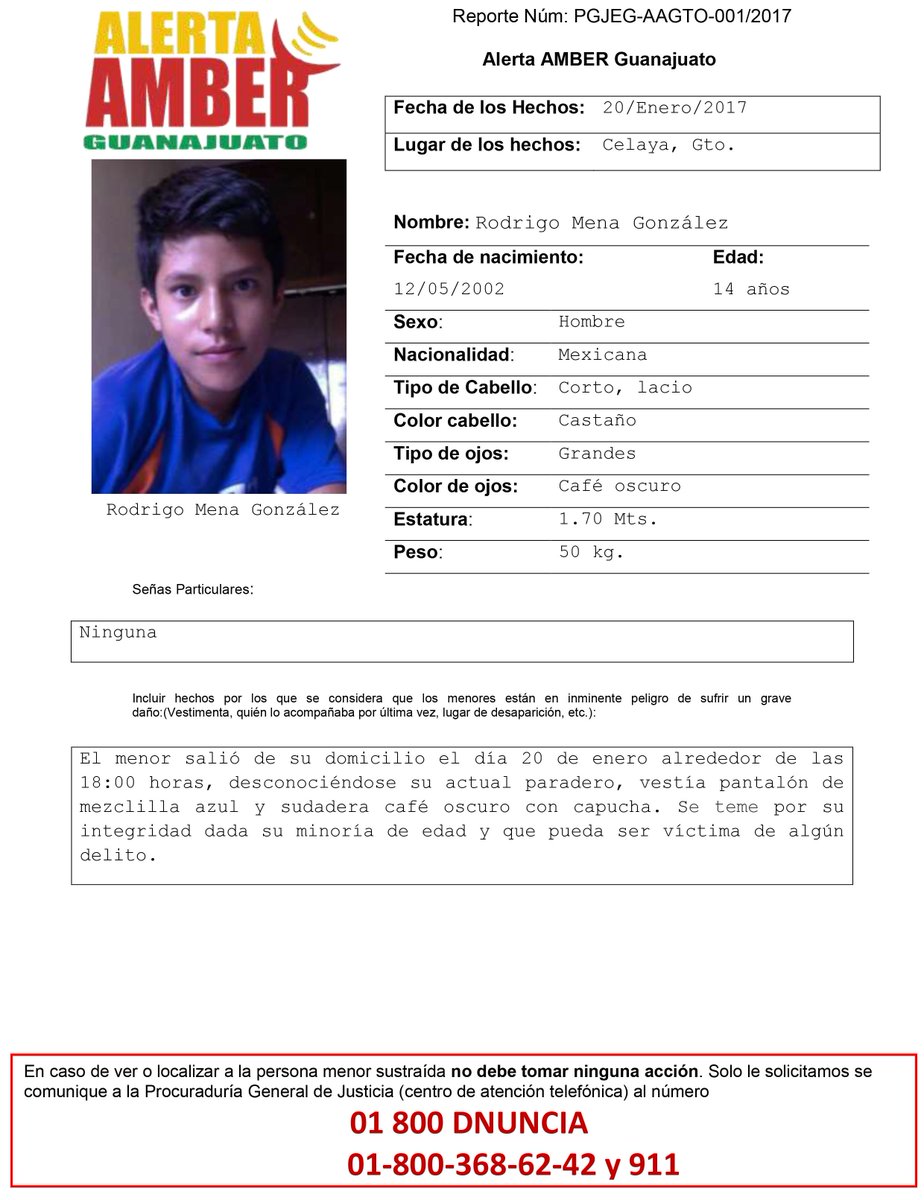 AAMBER_gto's tweet photo. Activación Alerta AMBER Gto- Rodrigo Mena González de 14 años, Celaya, Gto. ¡Ayúdanos a Localizarlo! https://t.co/hV6L5mhQRm