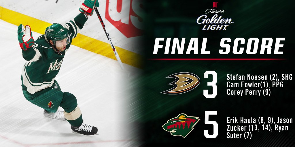 What. A. Comeback! #mnwild storms back to beat the #nhlducks, 5-3, on #HDM2017! https://t.co/UOipc79Orx