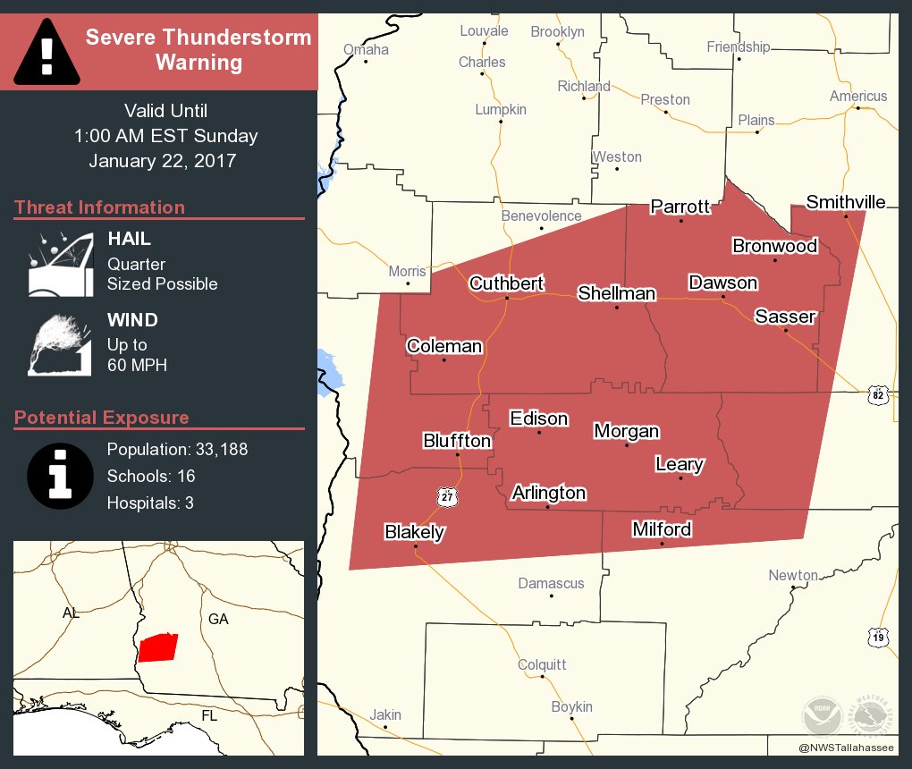 ⚠️ Take Cover! Severe Thunderstorm Warning including Blakely GA, Dawson GA, Cuthbert GA until 1:00 AM EST