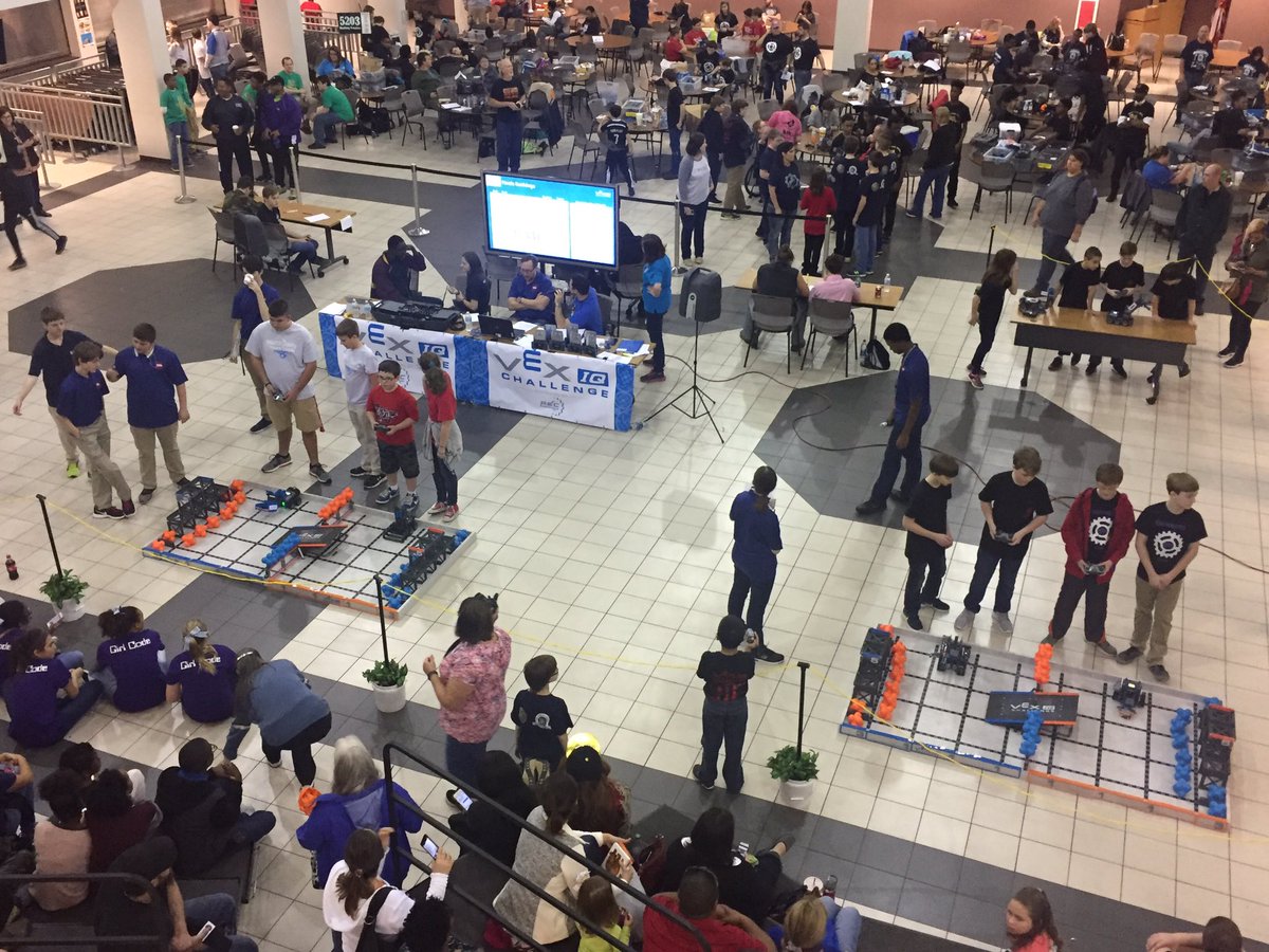 MichaelBarrNCSS's tweet photo. VEX IQ Challenge today @NCCA_Covington - Students learning about robotics, engineering, teamwork, & more! #ncssbethebest #newtonrobots https://t.co/B47GDHL9x5