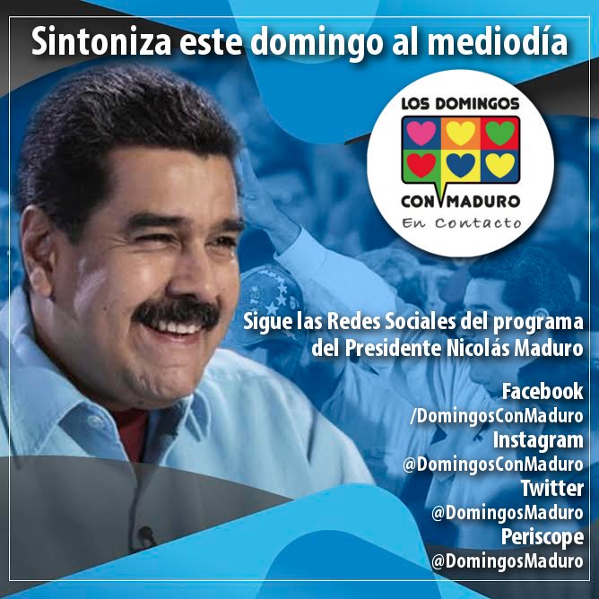 ForoC_COJ's tweet photo. COJEDES: AHORA LOS DOMINGOS CON MADURO. ESTE #22Ene NO DEJES DE VER EL PROGRAMA DEL PRESIDENTE @NicolasMaduro  @anat5 @ForoCandanga https://t.co/n92aSix4Gi