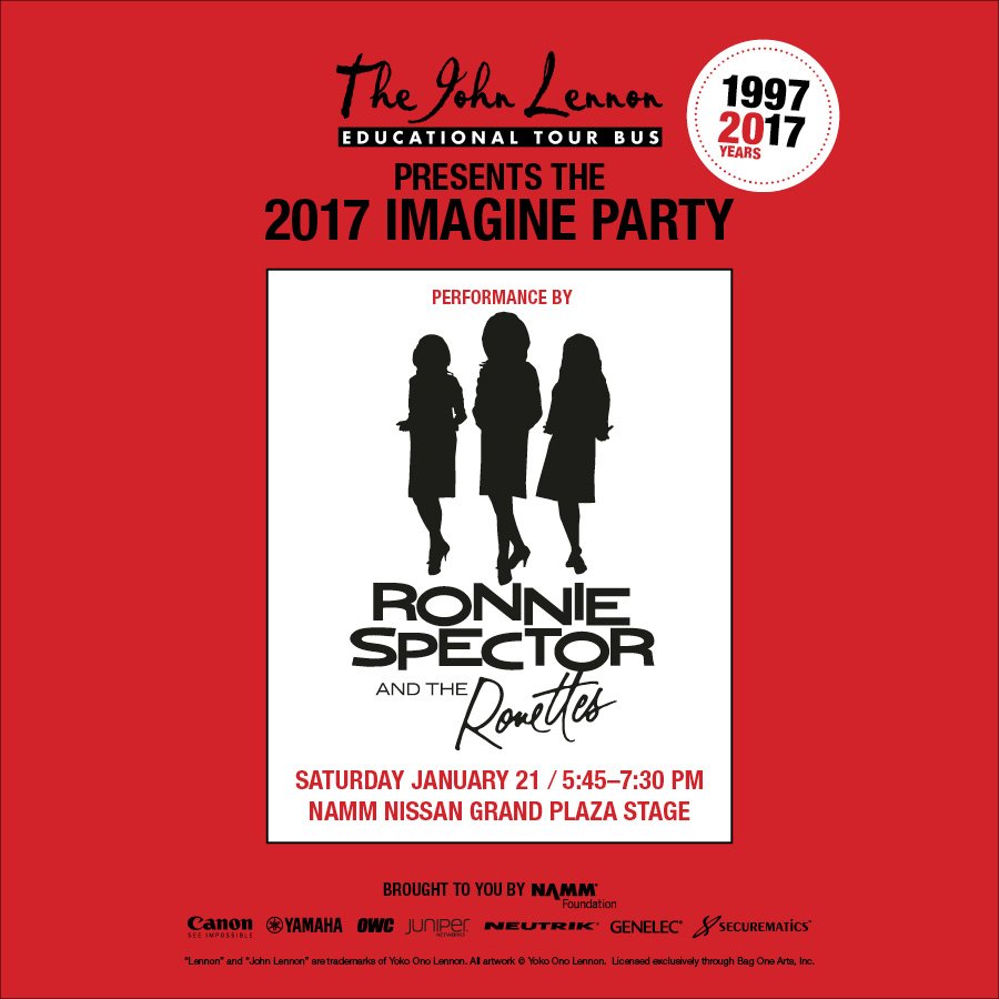 lennonbus's tweet photo. Celebrating 20 years of peace, love & creativity #lennonbus @NAMMShow #ImagineParty @RonnieSpectorGS #RonnieSpector https://t.co/tS70CcIlVd
