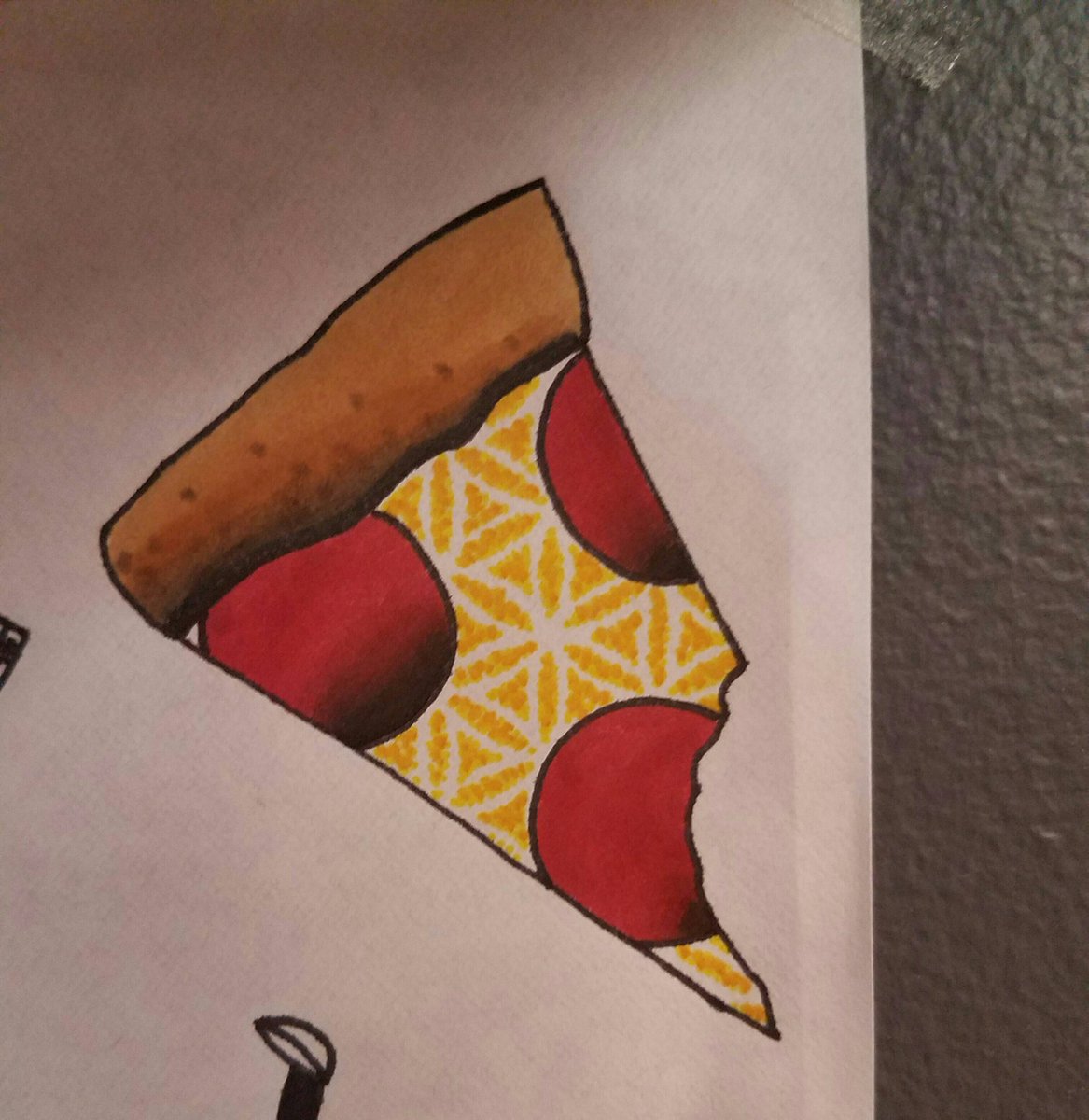 Geometric pizza slice that Dustin drew up, someone help this design find a good home! #telltalehearttattoocompany #pizzatattoo #jaxtattoos