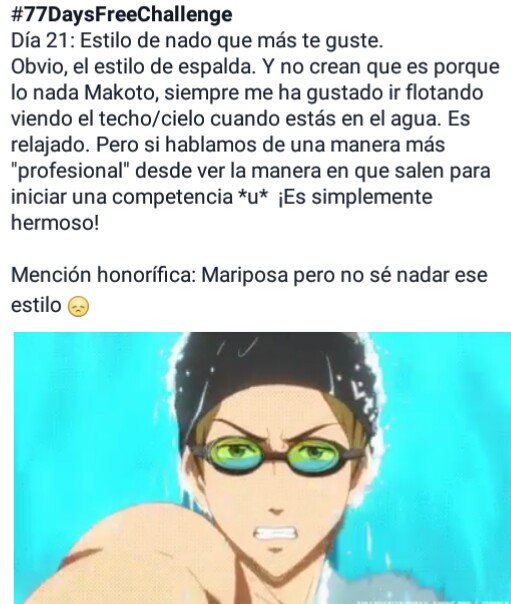 Yaoi_Fujoshi29's tweet photo. #77DaysFreeChallenge
Día 21: Estilo de nado que más te guste.
('u') Estilo de espalda! :3 Y no porque lo nade #MakotoTachibana https://t.co/8pNkPIZ06b