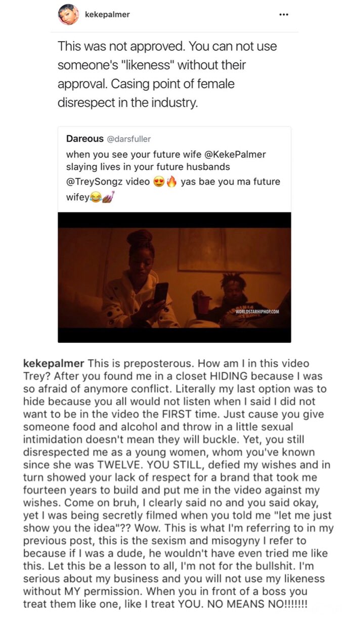 uzivatel karen civil na twitteru keke palmer addresses trey songz for using unauthorized footage of her in his video https t co 2mdui6vmbh twitter