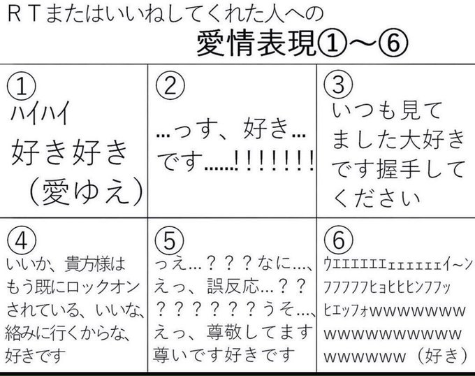 いいねしてくれた人に対してどの愛情表現するか番号言う を含むマンガ一覧 いいね順 ツイコミ 仮