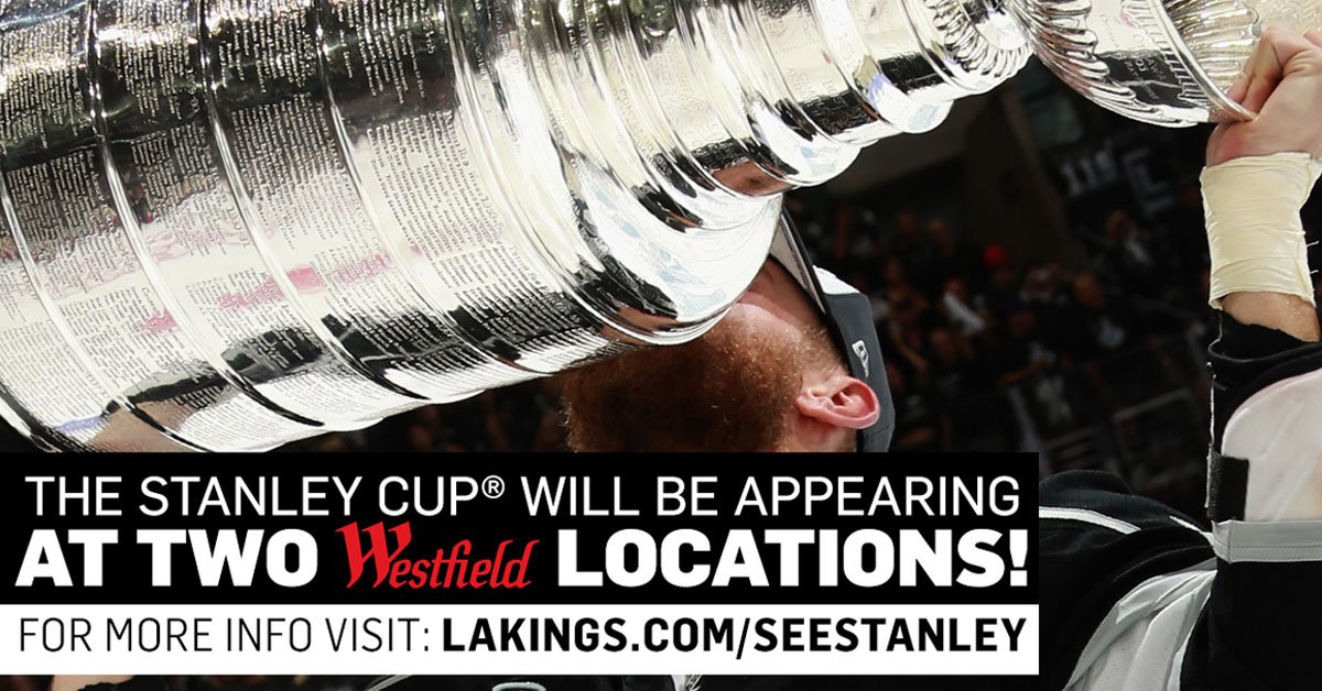 LAKings's tweet photo. Celebrate #NHLAllStar Week w/ the Stanley Cup at either @WestfieldTOP or @WestfieldCulver! Lines open at 4pm.
➡️ https://t.co/N1ztfEBm2l https://t.co/nXQRfLIjev