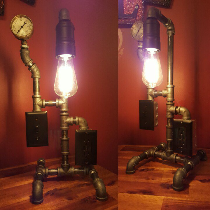 ExactlyOne9's tweet image. Industrial Lamp with 2 outlets, 2 USB ports and antique gauge.