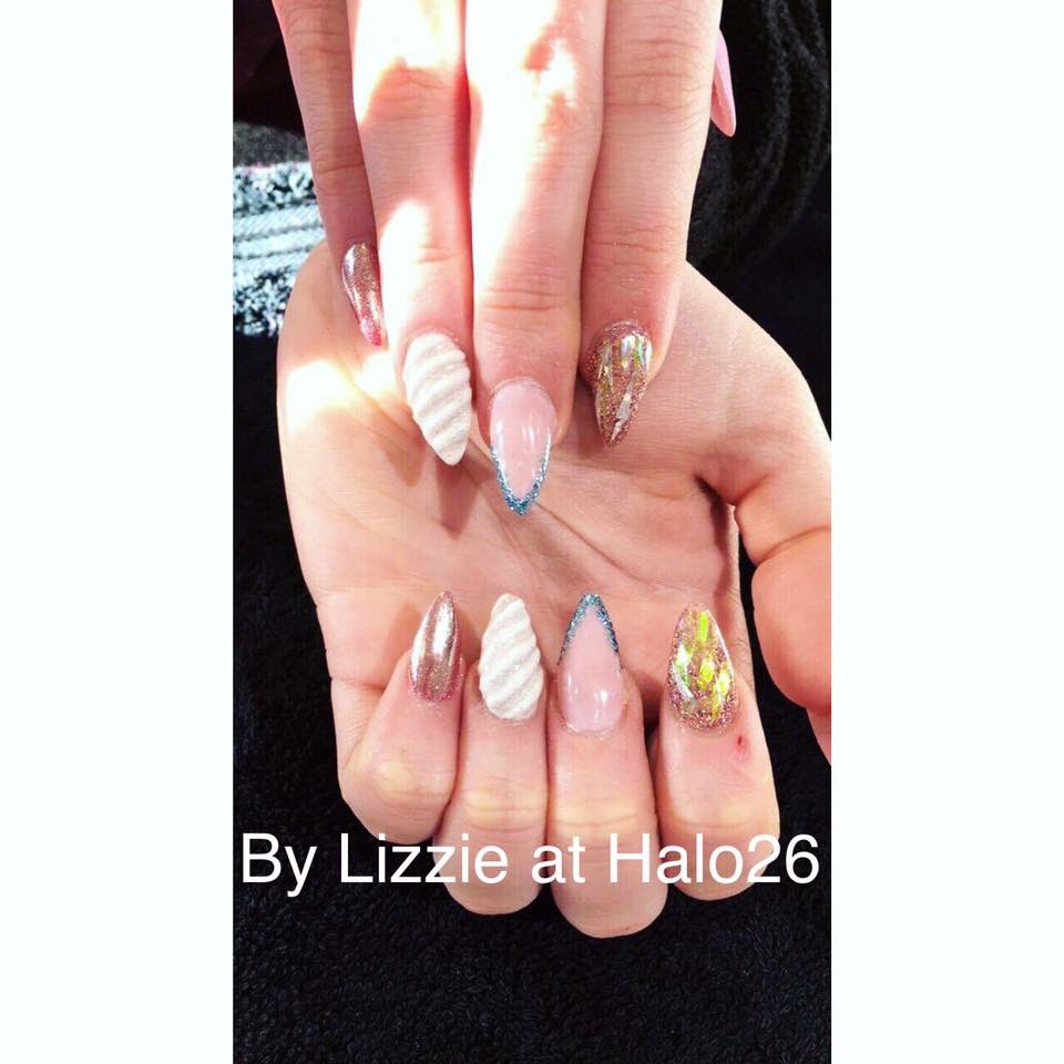 Halo26_'s tweet photo. So proud of my little Lizzie @ Halo. #unicorn themed nails. #nails #northampton #unicornnails https://t.co/dHbTS2rjsI